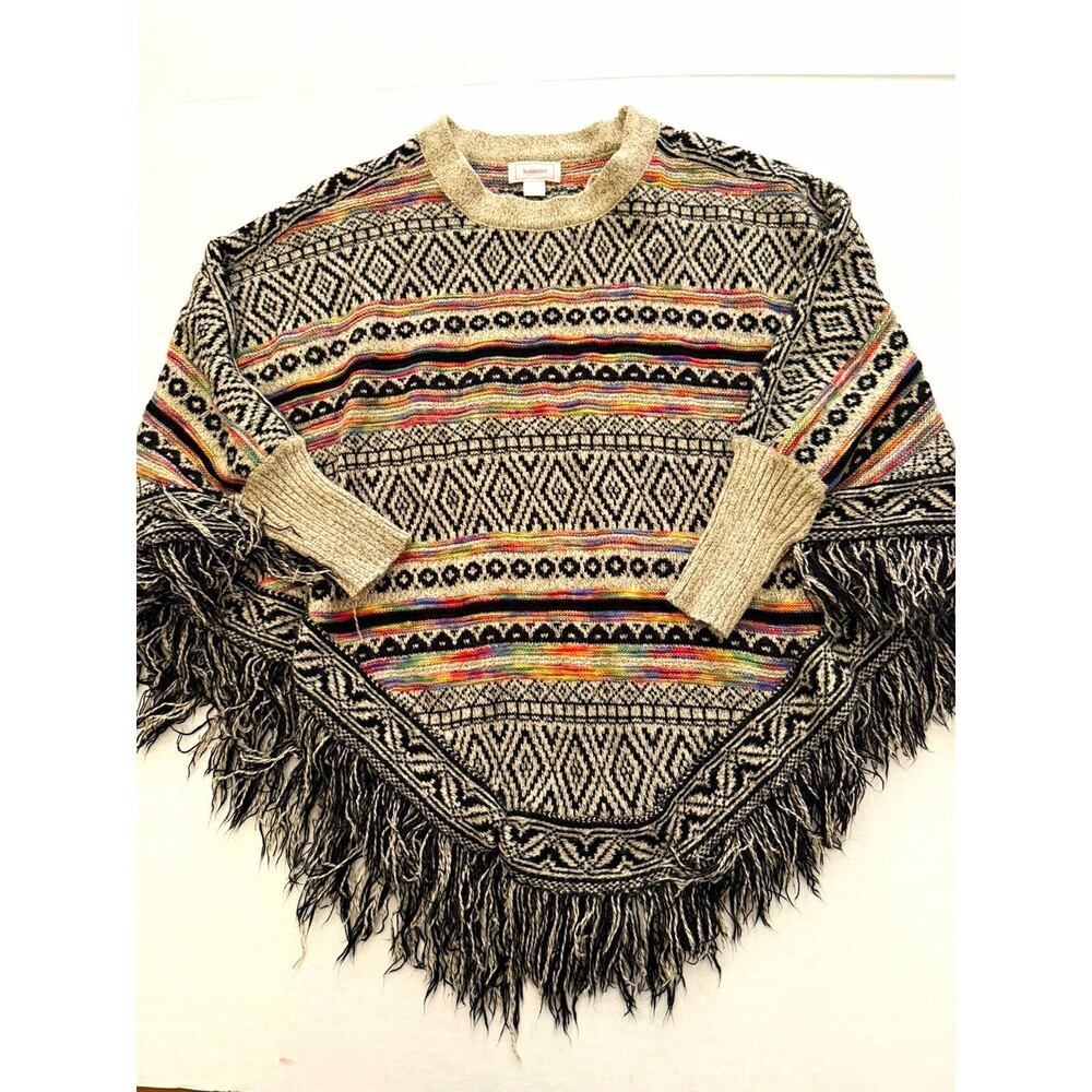 Kamana Women’s Southwestern Boho Aztec Jacquard Fringe Sweater One Size Poncho